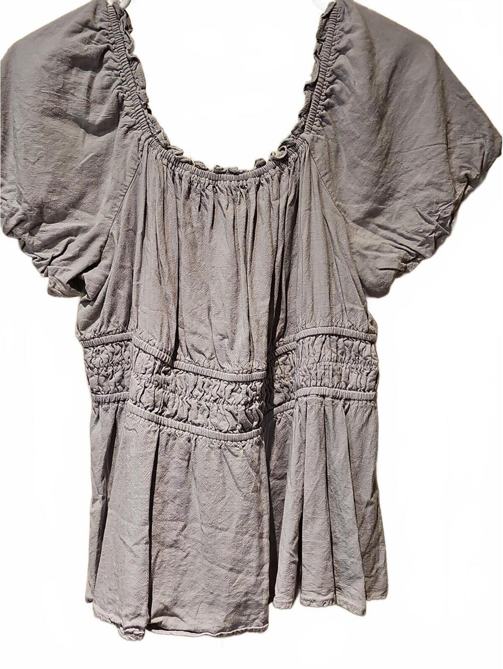 Torrid 0 Rayon Linen Blend Peasant Top Lilac Purple Smocked Stretch Short Sleeve
